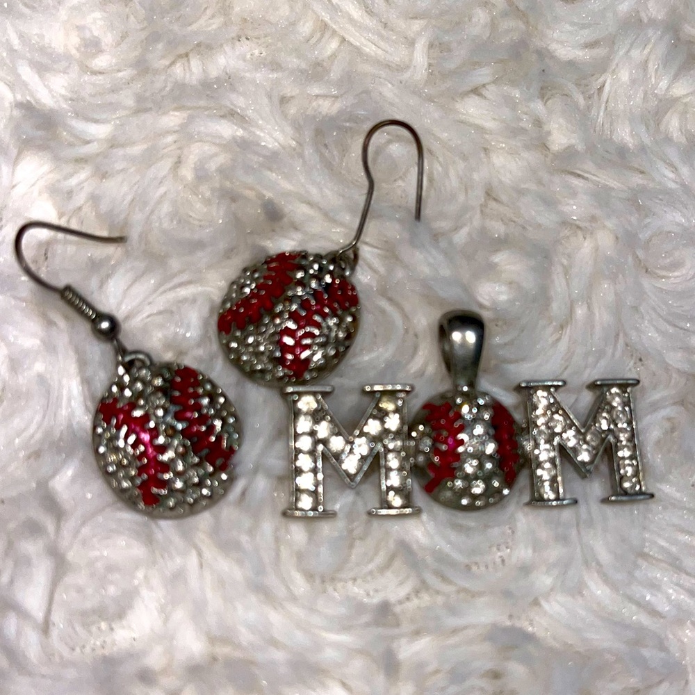 Baseball Mom Charm and Earings